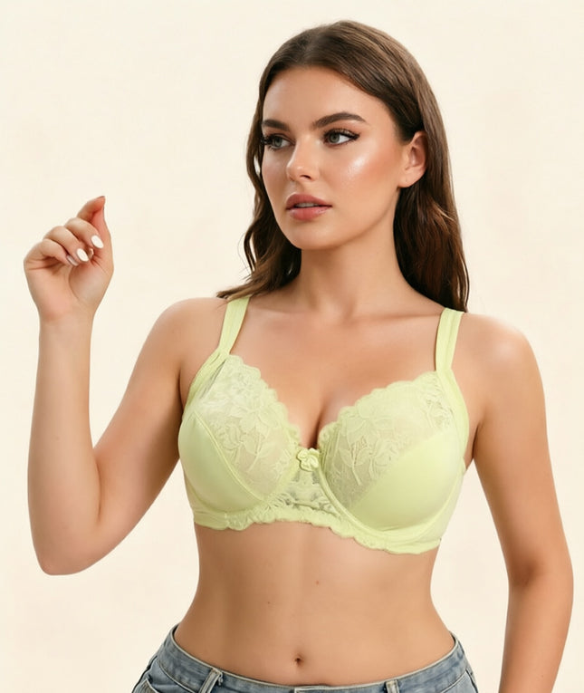Sponge Padded Shoulder Straps, Lace Trim, Underwire, Ultra-Thin Plus Size Bra, Makes Large Busts Look Smaller, Plus Size European and American Lingerie Cde
