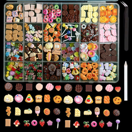 24 grid cartoon nail accessories mix cute cookies donuts candy nail accessories diy handmade material box