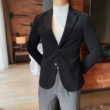 2025 New Corduroy Suit Men's Light Mature Business Double-breasted Striped Velvet Cloth Lunch Single Western Top Suit