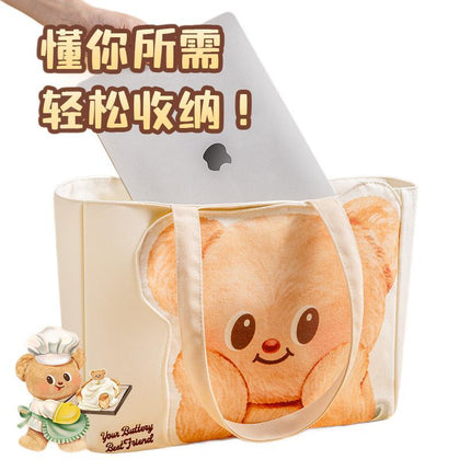 Deli HY604 Butter Bear Canvas Bag Large Crossbody Bag Shoulder Handbag Student Tutor Bag Book Bag