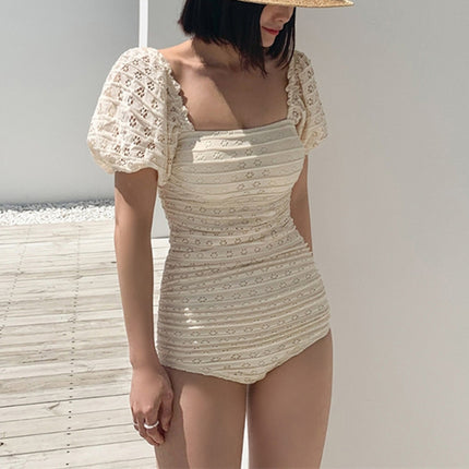 Source Factory New Korean Style Pure Color Swimsuit Sexy Beautiful Back High Waist Cover Belly Slimming Look Cut Out Fabric Women's Swimsuit