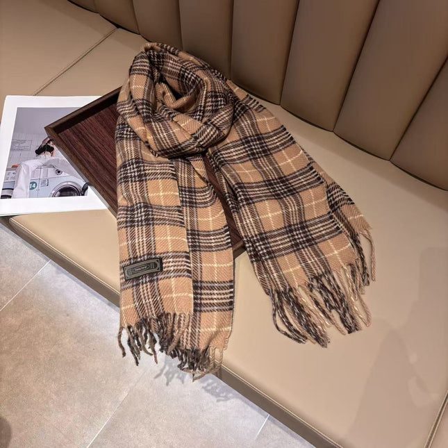 Korean Christmas Red Plaid Scarf for Women Winter Warm Retro High-End New Year Gift Scarf Shawl for Students
