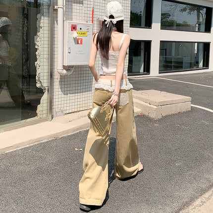 American Style Lace Wide Leg Jeans Women's 2025 Summer New Style Straight Loose High Waist Slimming Scimitar Pants