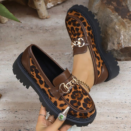 Cross-Border 2025 New Spring and Autumn Loafers Large Size Casual Frosted British Style Women's Shoes Thick Heel Thick Sole Foreign Trade Retro