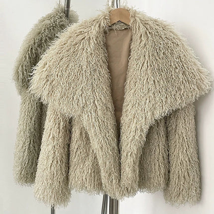 Cross-Border Aliexpress Women's Winter Short Large Lapel Faux Fur Imitation Beach Wool Fur Coat Women's Fur Coat