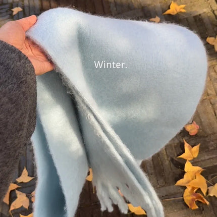 Solid Color Thickened and Extended Scarf for Women, 2026 Autumn and Winter New Korean Style, Versatile Winter Shawl for Students, Pink