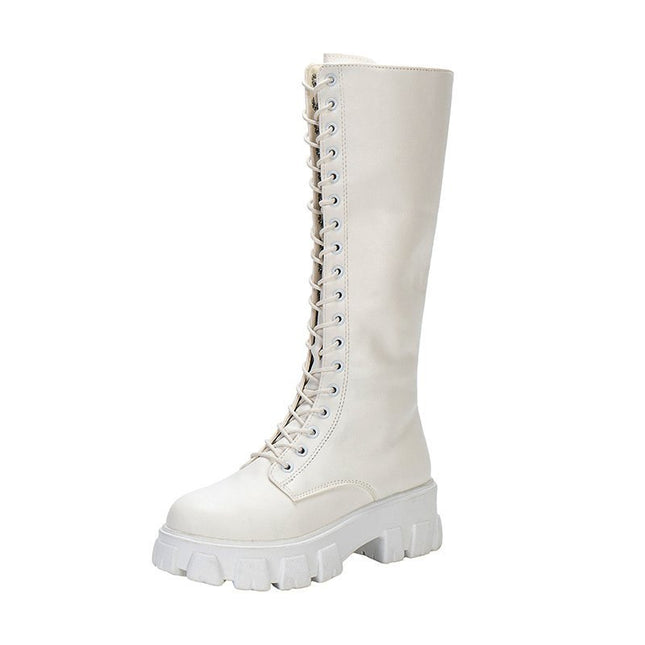 2025 Autumn New British Style Platform Thick-Soled Versatile Niche Long Boots Popular Lace-Up Slim Fashion Boots