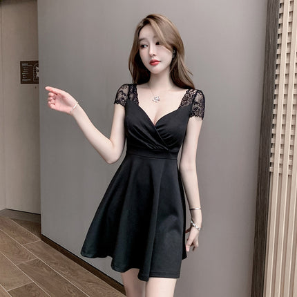 Nightclub Short Skirt, Slimming Belly, Nightclub Work Clothes, Main Store Lace Foot Bath Splicing Dress