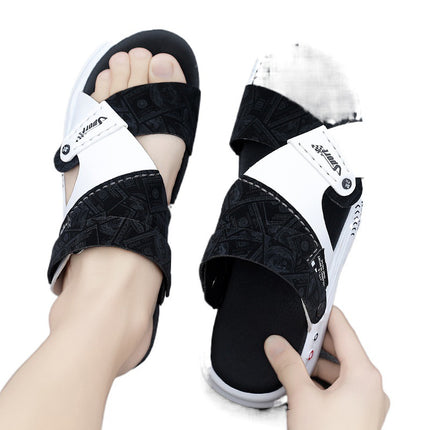 Men's Sandals for Summer Outer Wear, Casual and Wear-Resistant Genuine Leather Boys' Beach Slippers, Sports and Driving Sandals