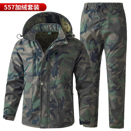 Autumn and Winter New Men's Thickened Fleece Mesh Wear-Resistant Cold-Proof Workwear Set, Durable and Stain-Resistant Labor Protection Clothing
