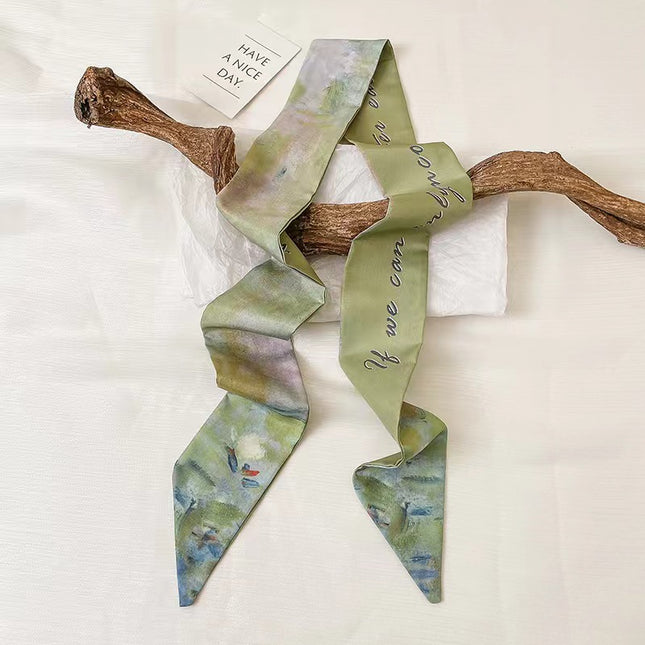 Vintage oil painting scarf hair band Girls' long all-match scarf Korean style hair band tie packaging accessories ribbon hair accessories