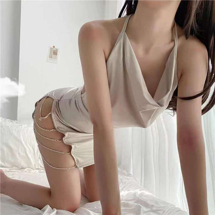 Tao Xitang*Strap Passion*Sexy Lingerie with Backless Design, Tempting Women's Waist Slit Chain Sexy Chain Nightdress 1087