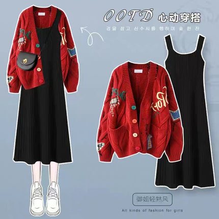 Tea Chic Black Knitted Skirt Spring Women's 2023 New Style Elegant Ladies Dress for Small Men