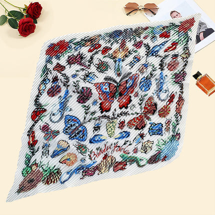 New wrinkled small square scarf female Korean imitation silk printed wrinkled small scarf Joker scarf decorative scarf wholesale
