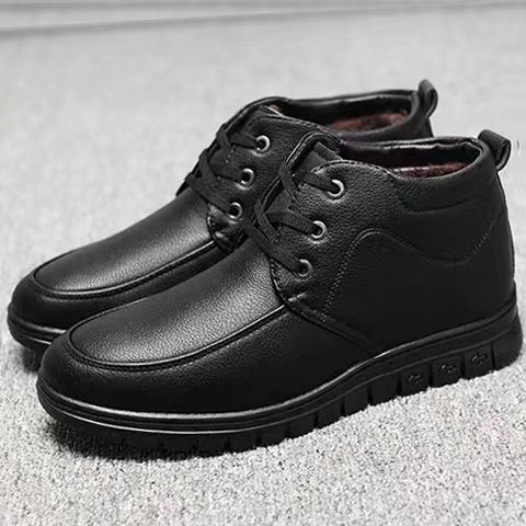 Middle-aged and elderly men's cotton-padded shoes warm leather shoes casual fleece-lined thickened dad shoes non-slip men's snow boots winter men's shoes