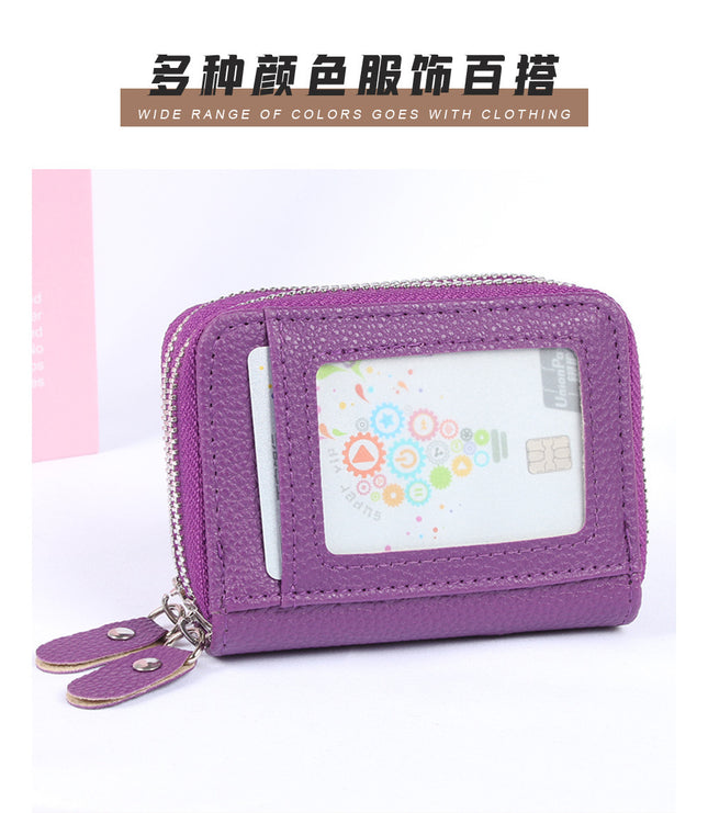 [Low Price Big Sale] First-Layer Cowhide Double-Layer Zipper Accordion Card Holder Women's Anti-Magnetic Genuine Leather Card Holder Large Capacity