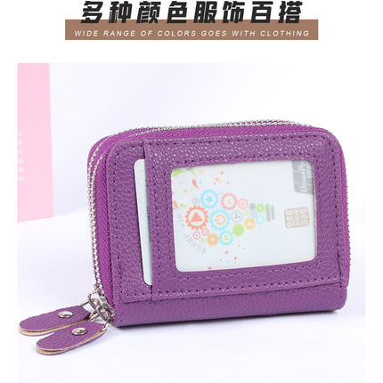 [Low Price Big Sale] First-Layer Cowhide Double-Layer Zipper Accordion Card Holder Women's Anti-Magnetic Genuine Leather Card Holder Large Capacity