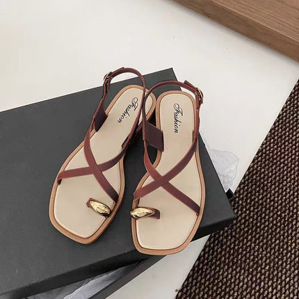 2024 New Arrival Set Toe Sandals and Slippers Women's Summer Outer Wear Cyber Celebrity Ins Flat French Style High-grade Clip-toe Women's Shoes