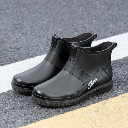 British Men's Mid-Short 20 High Rain Boots Adventure Camping Style Drawstring Reflective Strips Wading Shoes Security Flood-Proof Water Shoes Rubber Shoes