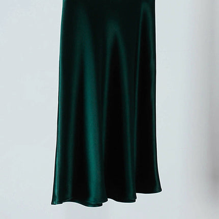 Dark Green Emerald Triacetate Silks and Satins Skirt Women's Short Skirt Acetate Skirt Mid-Length Draped Fishtail a Version