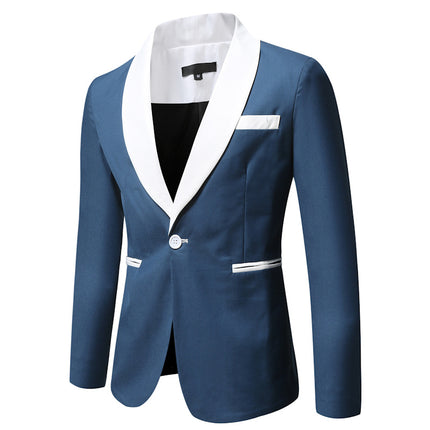 Autumn and Winter new men's casual contrast color green collar suit 9876-90