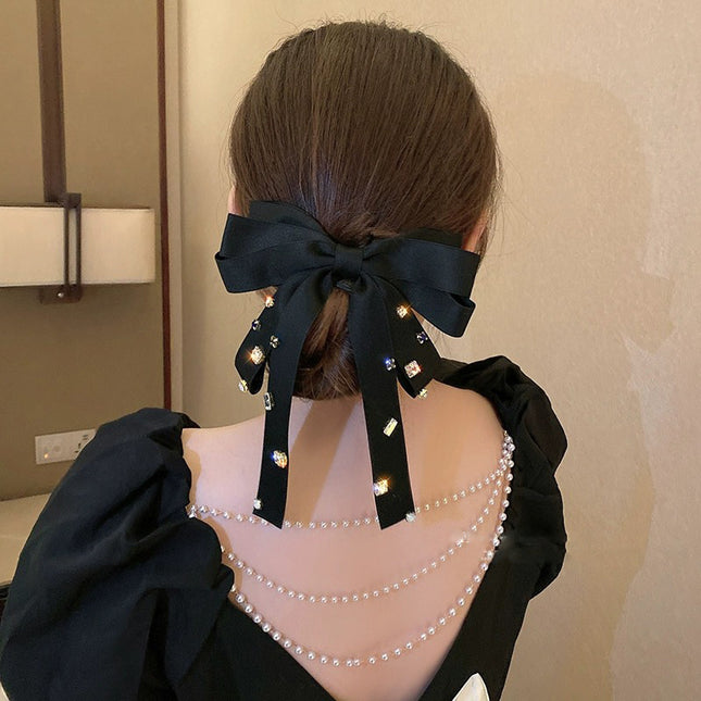Bow hairpin new black fabric headdress spring clip French high-end head clip jewelry hair clip