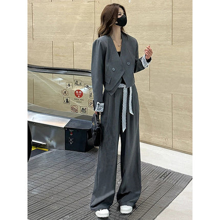 Women's Suit Set 2026 Spring New Style Lace Ribbon Cuff Blazer + Straight-Leg Pants Elegant Set