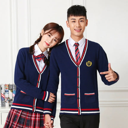 In-Stock Autumn and Winter Thick College-Style V-Neck Cardigan Unisex School Uniform Sweater Jacket Student Long-Sleeve Knitwear