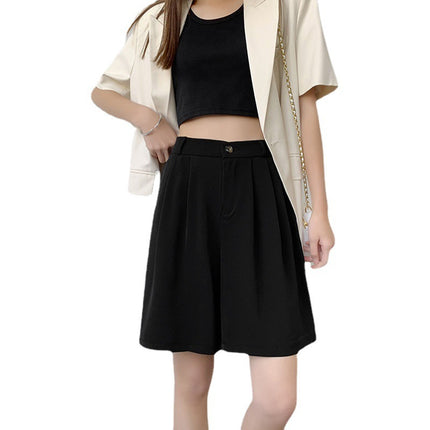 Women's Suit Shorts Women's Summer Thin chubby girl plus size Pants High Waist Loose Slim-fit A- leg Wide-leg Shorts