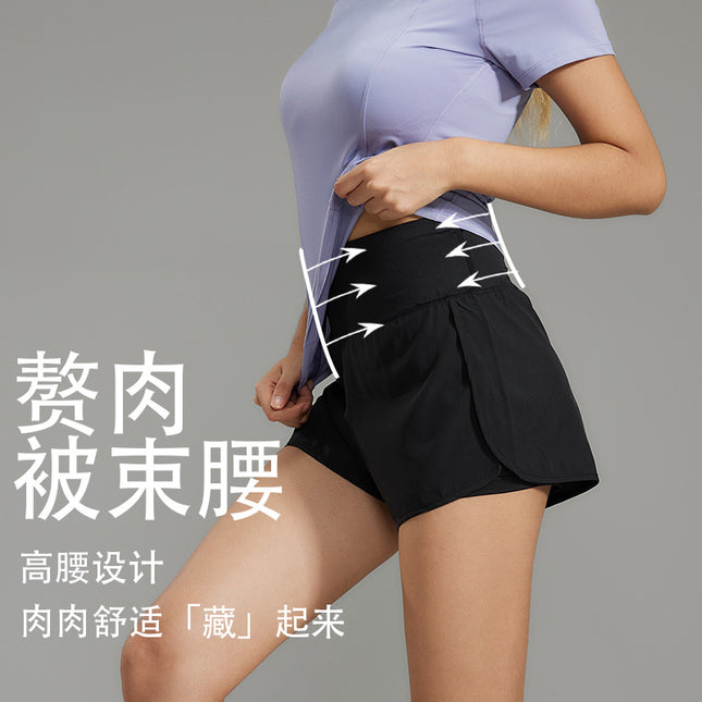 Hot Selling Fitness Yoga Sports Loose Double-Layer Anti-Light Quick-Drying Shorts with Unique Design on the Back Zipper Pockets