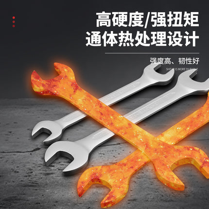 Industrial-Grade Matte Concave Ribbed Hand Wrench Double-Ended Wrench Pearl Nickel Chromium Vanadium Steel Open-End Wrench Set