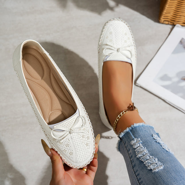 Large Size Popular Export Stitching Pure Color Bow Women's Flats Loafers Export Cross-Border E-Commerce Supply
