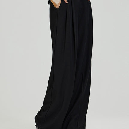 White High-Waisted Drapey Ultra-Wide Floor-Length Pants for Tall Individuals, Extended Straight-Leg Wide-Leg Suit Casual Pants