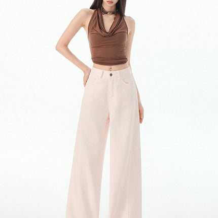 Green and Pink Dopamine Jeans for Women 2025 New High-Waisted Slimming Loose Wide-Leg Versatile Floor-Length Casual Pants