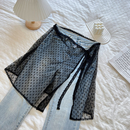 Niche Original Design Korean Lace Gauze Skirt Lace Fart Curtain Apron Women's Stacked Strap Skirt All-match Cover Lace