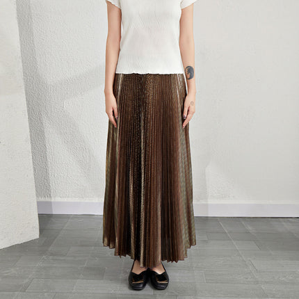 Original Design New Style Stylish Stretch Waist Pleated Skirt Metal Wire Summer Draping Smart A- line Skirt for Women