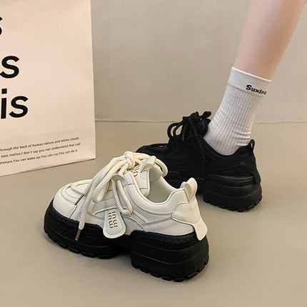Women's Shoes 2025 New Spring Black Sneakers Versatile Casual Sneakers Thick-Soled Height-Increasing Dad Shoes to Match Skirts