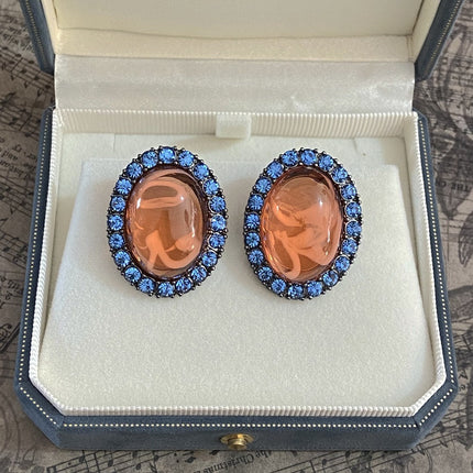 French Retro Exaggerated Brooch Middle Ancient Luxury High-end Sense Elegant Purple Sunflower Brooch Earrings suit Women