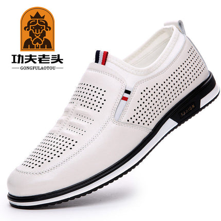 Cross-border Men's Shoes Casual All-match Sneakers Low-top Korean Style White Shoes Genuine Leather Cowhide British Height-increasing Leather Shoes for Men