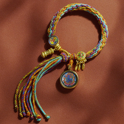 Thangka Xizang Hand Rope Hand-woven Ethnic Style Bracelet Five-way God of Wealth Green Mother Wen Zhu Thangka Bracelet