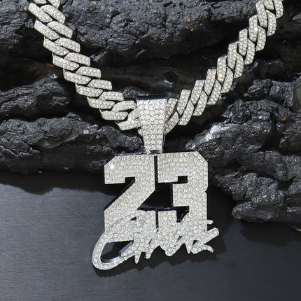 European and American Hip Hop Rap Full Diamond Numeric Alphabet No.23 Pendant Necklace Diamond Cuban Chain Chain Clavicle Chain
