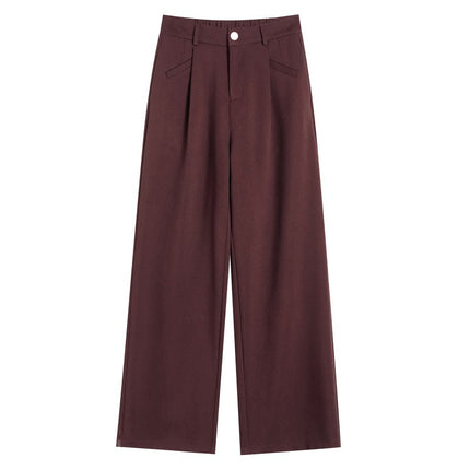 Women's Long Angora Red Wide Leg Pants for Autumn 2024 New Narrow Dress Pants High Waist Casual Pants for Women