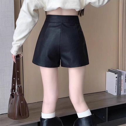 Versatile Slim Fit Fashionable High Waist Shorts for Petite Women Pu Leather Slimming Shorts