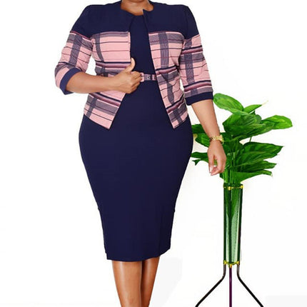 African Plus-Size Women's Clothing Spring and Autumn New Style Coat and Dress Two-Piece Set Office Ladies Dresses
