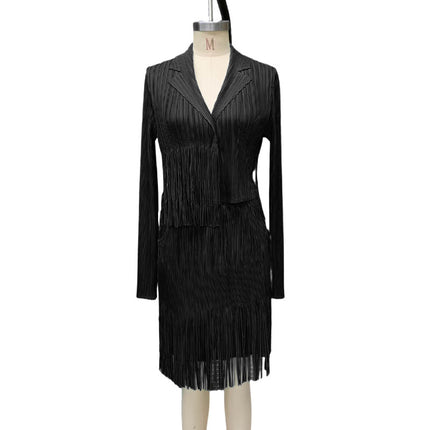 Fashion High-end suit Women's 2024 New High-end Tassel Pleated Elegant Commuter Jacket Overskirt Two-piece Set