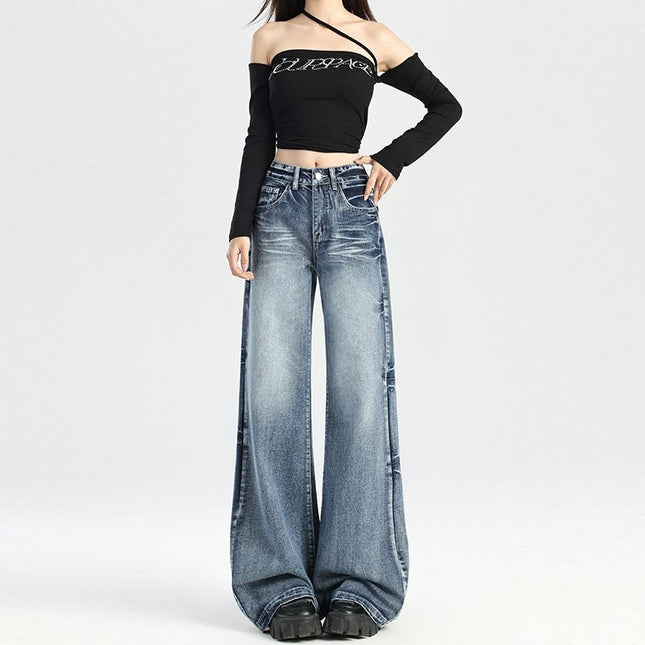 Showing Leg Long Hip Covering New Women's Wear Spring 2025 Design Sense Slim Mop Pants Retro High Waist Wide Leg Pants