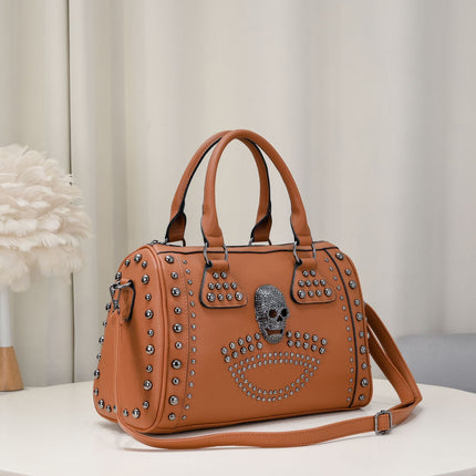 Pillow bag punk women's bag 2023 new Rivet casual soft leather skull women's bag large capacity portable messenger bag