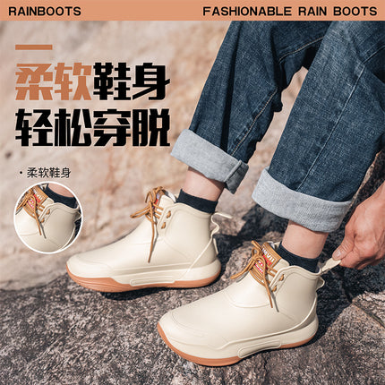 Men's and Women's Rain Boots, Mountain Waterproof Hiking Boots, Outdoor Mountaineering Rubber Shoes, Shoelace Design, Combat Boots, Rider Outdoor Waterproof Shoes