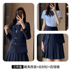 navy blue suit blue shirt pleated skirt / S