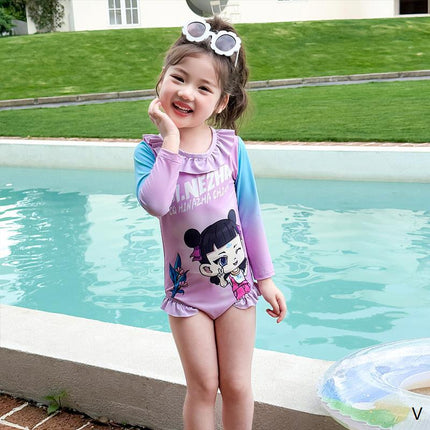 Quick-Drying Sun-Protective Girls' Swimsuit Summer One-Piece Little Girl's Hot Spring Swimming Children's Beachwear Summer Long-Sleeved Swimsuit